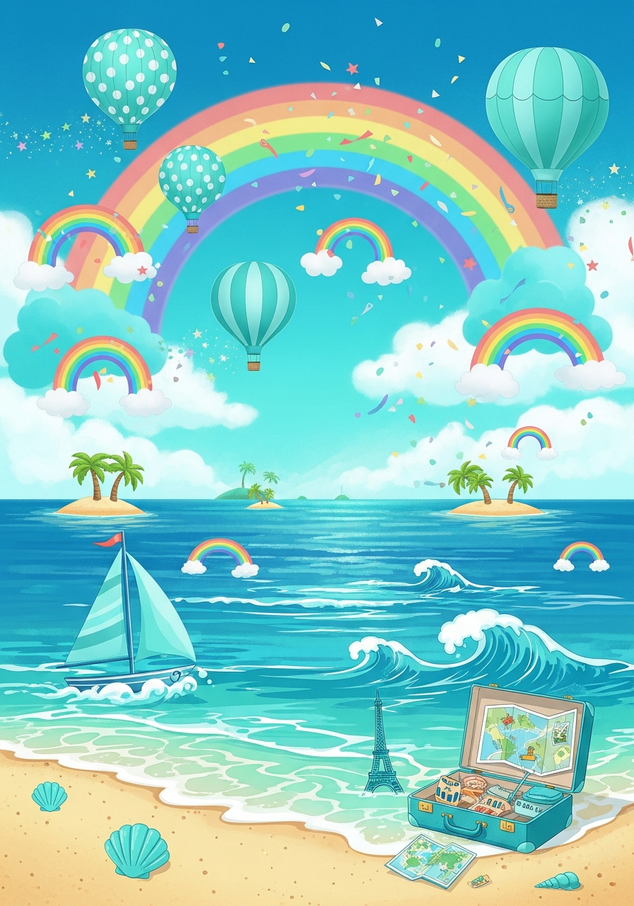AI-generated well wishes card artwork with rainbow ocean scene